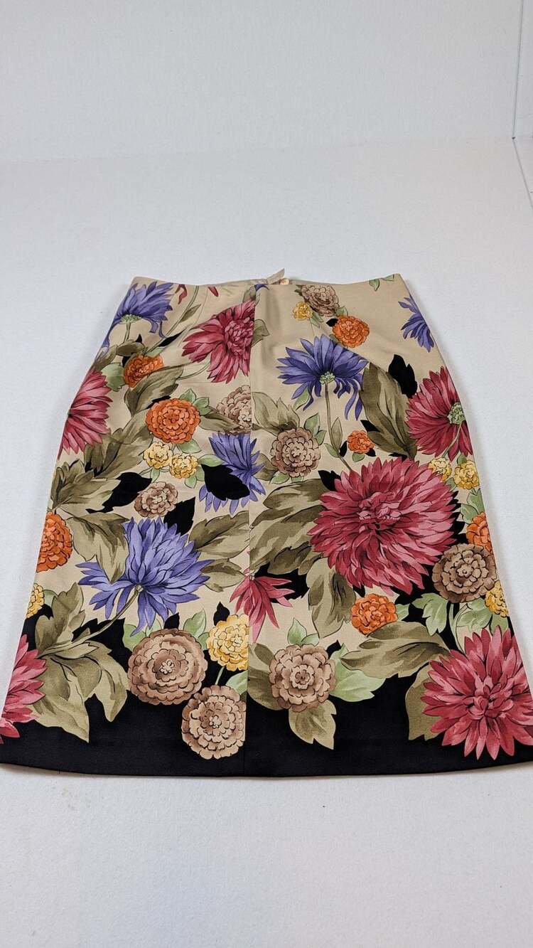 Talbots Floral Silk Wool Blend Mini Skirt Size 8 Tan Black